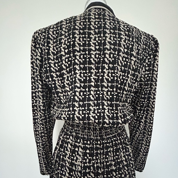 Vintage 80s Cynthia Howie Black White Midi Power Shoulder Dress Size:6 - Picture 7 of 13